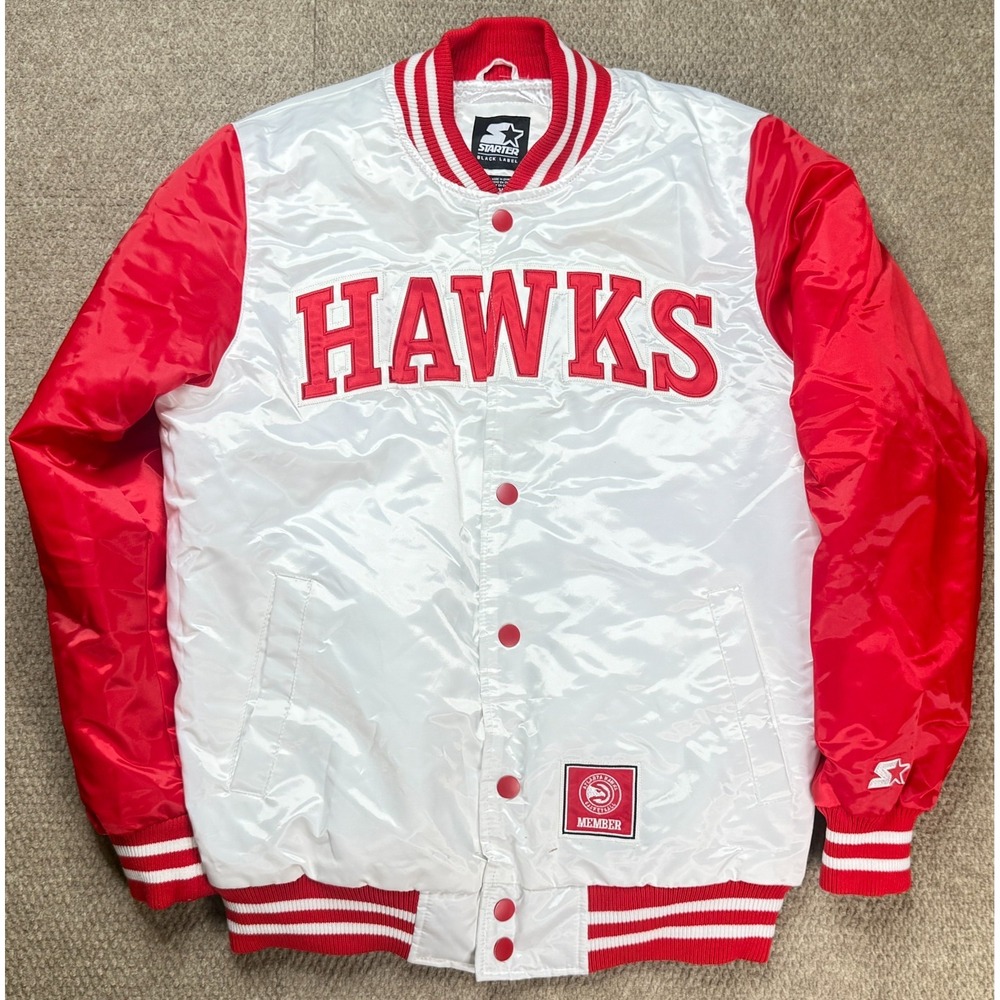 Starter Black‎ Label Member NBA Atlanta Hawks Satin Bomber Jacket Size Medium